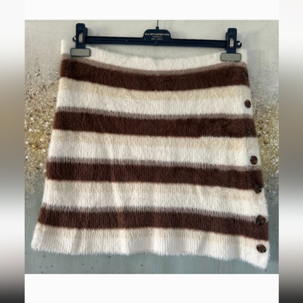 Free People Fuzzy Brown and Cream Striped Mini Skirt
